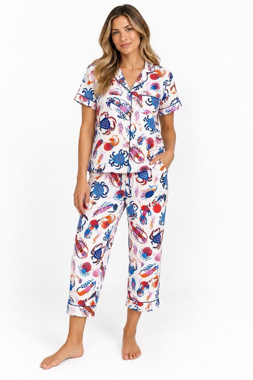 Printfresh Pajamas Set Seafood Boil Crab Lobster Shrimp Cotton Capri Medium M